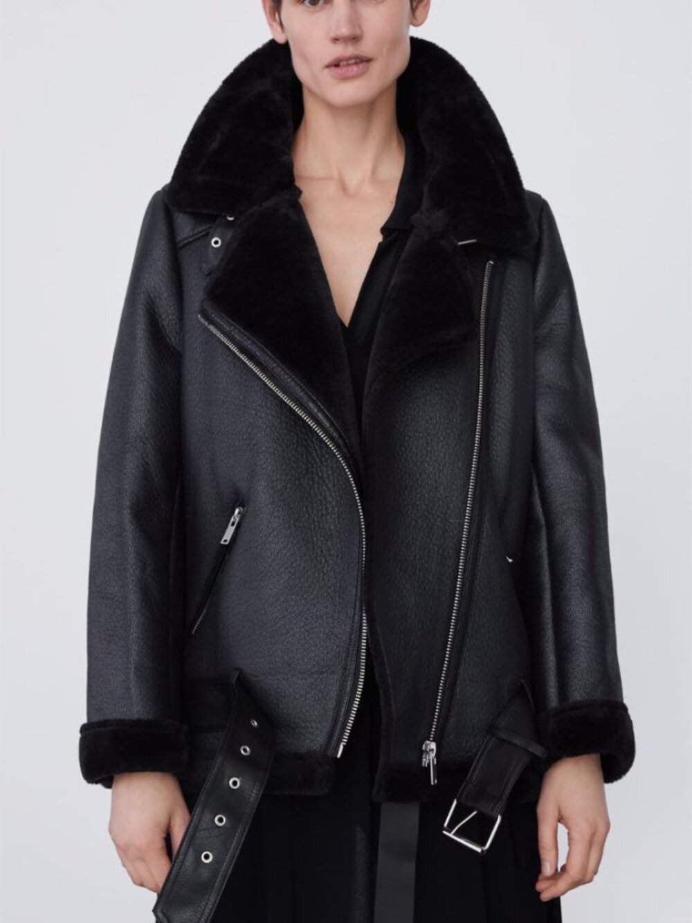 Zara double-faced faux leather biker jacket